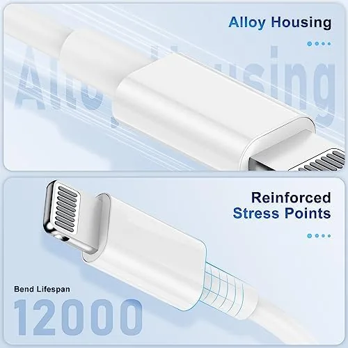 An iPhone charging through the 6 foot Lightning cable at a wall outlet