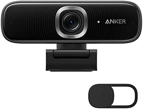 Anker PowerConf C300 webcam mounted on a monitor in a home office