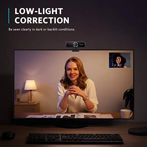 PowerConf C300 image in a dim office showing low light correction