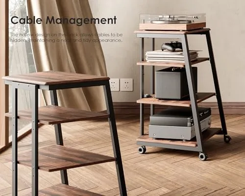 Another view of the FITUEYES 4-Tier AV Media Stand Corner Shelf for Record Player