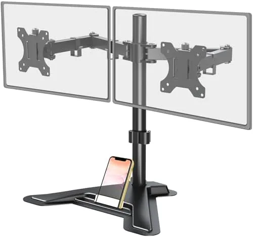 Overview of the MOUNT PRO Dual Monitor Stand, Free-Standing Full Motion Monitor Desk