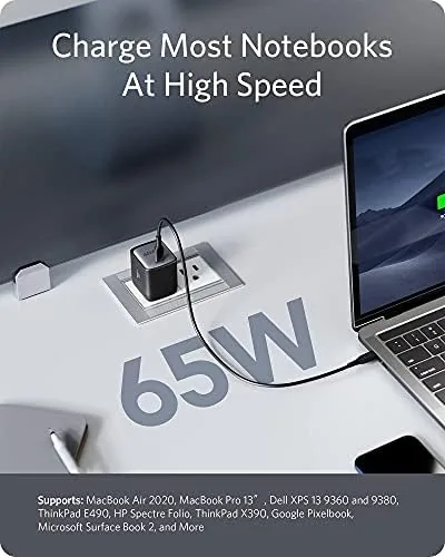 Detail shot of the Anker Nano USB C Charger,65W GaN II PPS Fast Compact features