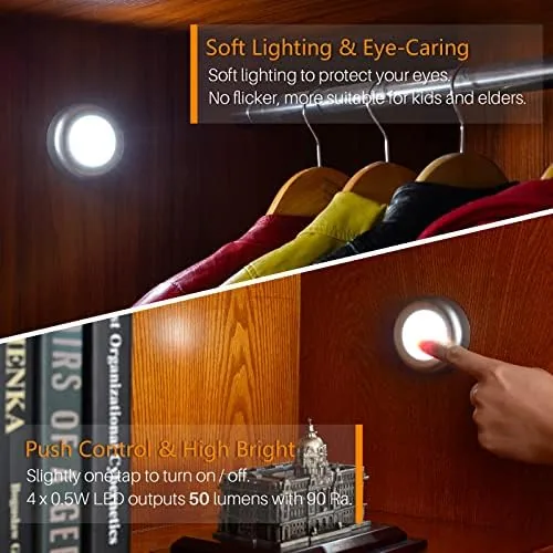 Close look at the STAR-SPANGLED 5 Pack 2.8" Push Tap Lights, Stick on Touch build quality