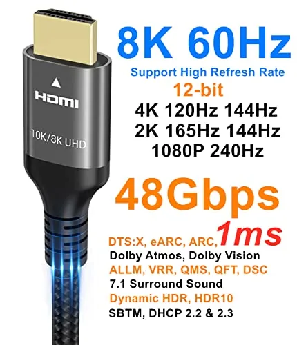 The HDMI cable connected between a monitor and a PC