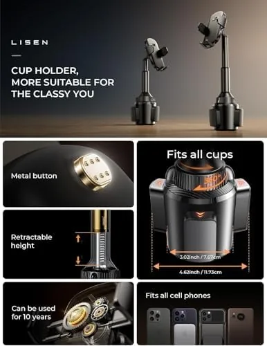 Close look at the LISEN Cup Holder Phone Holder [No Shaking] Phone Holder for build quality