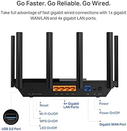 The Archer AX73 installed on a shelf with neatly managed network cabling