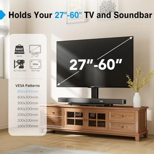 Close up of the tempered glass base and steel column of the TV stand