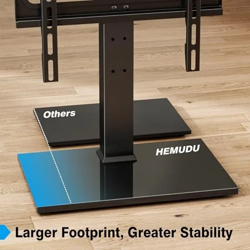 Side view of the universal TV stand showing the mounting plate detail