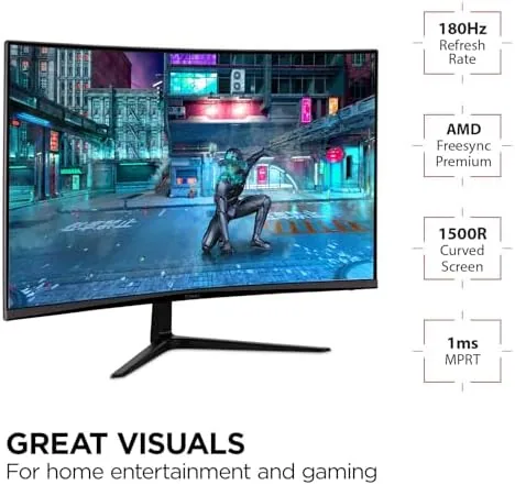 Detail shot of the ViewSonic VX3218-PC-MHD 32 Inch 1080p Curved Gaming Monitor, 180Hz and features