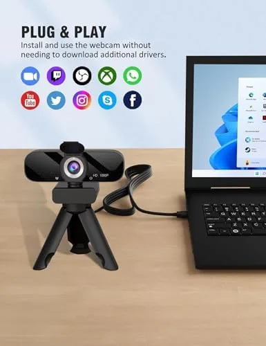 Another view of the Tewiky Full HD Webcam with Built-in Microphone and Rotatable Tripod