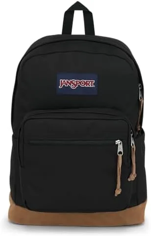 The black JanSport Right Pack standing upright on a flat surface