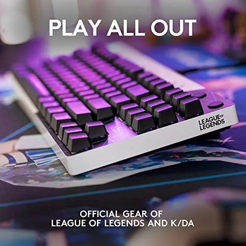 Close view of the K/DA keycaps and the floating key design