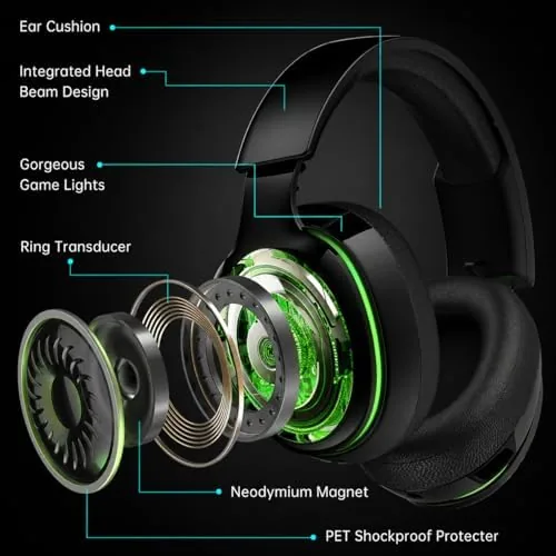 Close up of the plush ear cushions and adjustable headband of the AOC headset