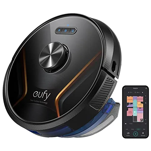 eufy X8 Hybrid robot vacuum and mop cleaner on a living room floor