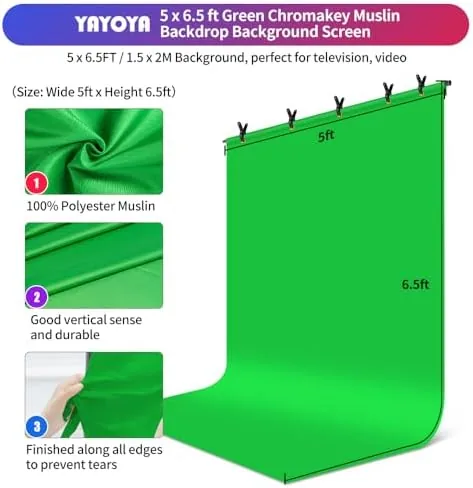 The Green Screen Backdrop Stand Kit, 5x6.5FT Portable Greenscreen | Adjustable in real use