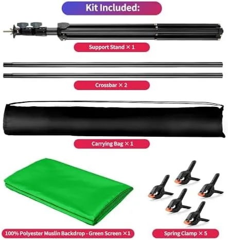 The Green Screen Backdrop Stand Kit, 5x6.5FT Portable Greenscreen | Adjustable compared in context