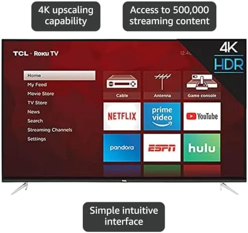 Roku home screen on the TCL 55S421 showing streaming app tiles