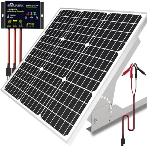 Overview of the 50W/12V Solar Panel Kit, Solar Battery Trickle Charger Maintainer +