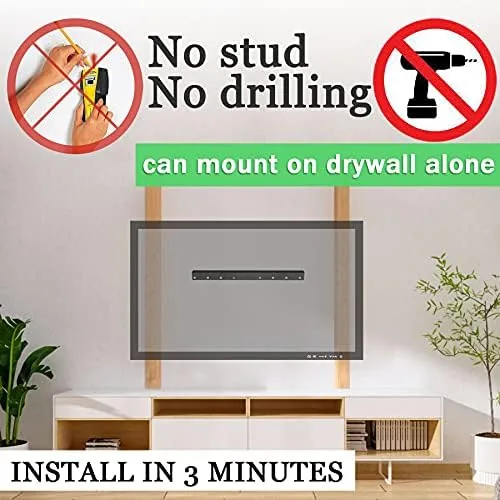 No Stud TV mount attached to drywall with a television ready to hang