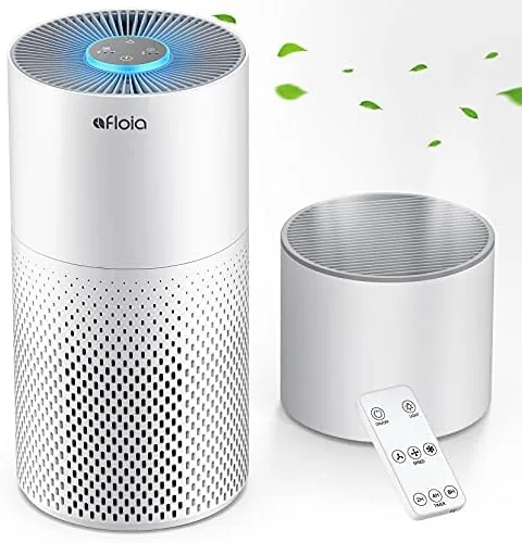White Afloia 2-in-1 air purifier and humidifier on a bedroom nightstand