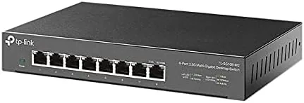 Close up of the eight 2.5G ports and status LEDs on the switch