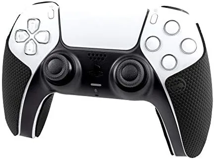 Hand gripping a PS5 controller with the KontrolFreek grips fitted