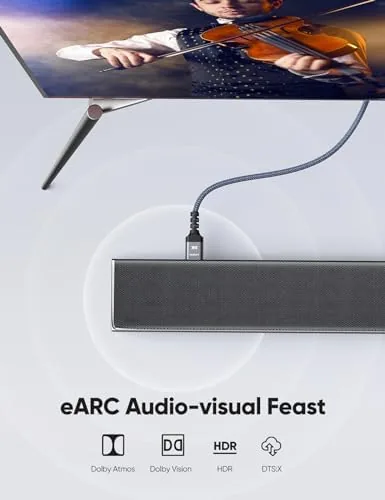 Home theater with soundbar and streaming box connected by the Highwings HDMI cables