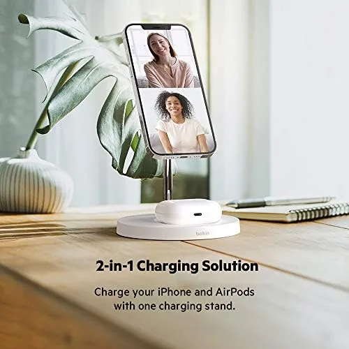 The Belkin MagSafe 2 in 1 Wireless Charging Stand, Fast Charger in real use