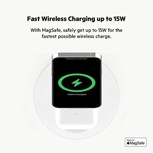 Another view of the Belkin MagSafe 2 in 1 Wireless Charging Stand, Fast Charger