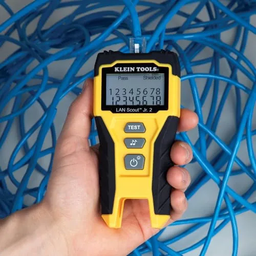The Klein Tools VDV526-200 Cable Tester, LAN Scout Jr. 2 Ethernet in real use