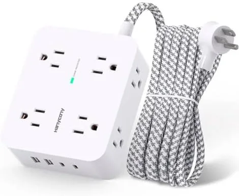 HANYCONY Surge Protector Power Strip Review: Eight Outlets, Four USB Ports, and a Flat Plug That Fits
