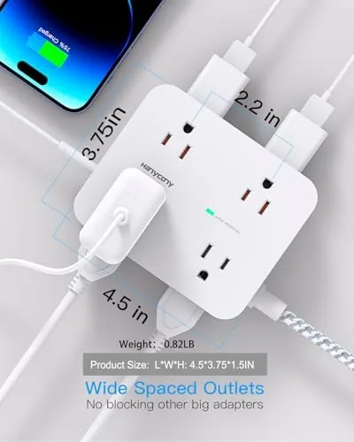 HANYCONY power strip mounted under a desk with cables routed neatly