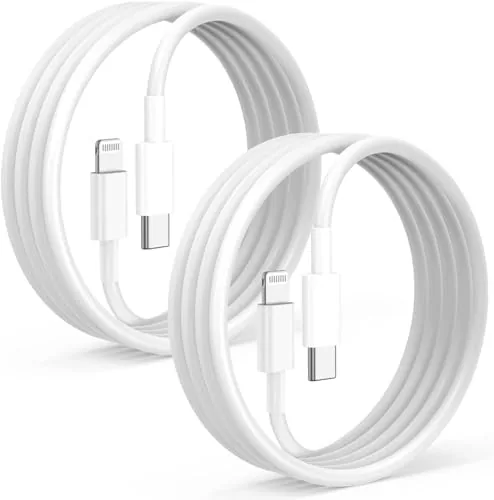 Two pack of MFi certified iPhone fast charger cables coiled in the box