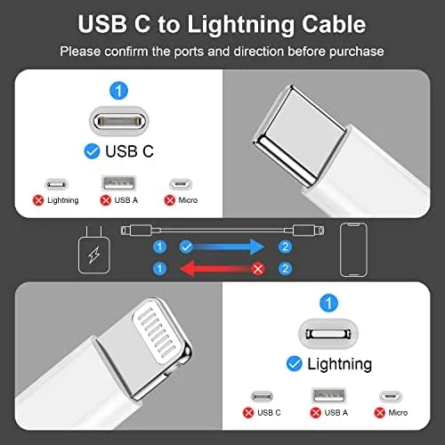 Both Lightning cables in use, one charging an iPhone and one charging an iPad