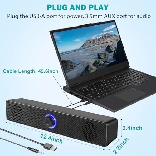 Detail shot of the Computer Speakers, USB-A Powered PC Speakers, Wired 3.5mm AUX, No features