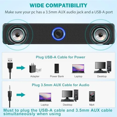 The Computer Speakers, USB-A Powered PC Speakers, Wired 3.5mm AUX, No in real use