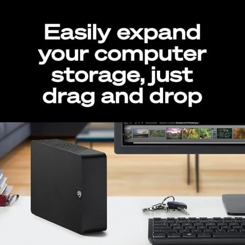 Detail shot of the Seagate 8TB Expansion Desktop Hard Drive | USB 3.0 (STKP8000400) features