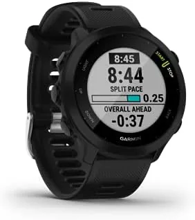 Forerunner 55 showing the battery life percentage and health metrics screen