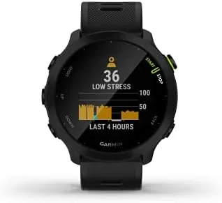 Testing setup with the Forerunner 55 and a chest strap heart rate monitor