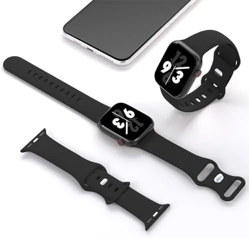 Close up of the metal pin closure on the black silicone band