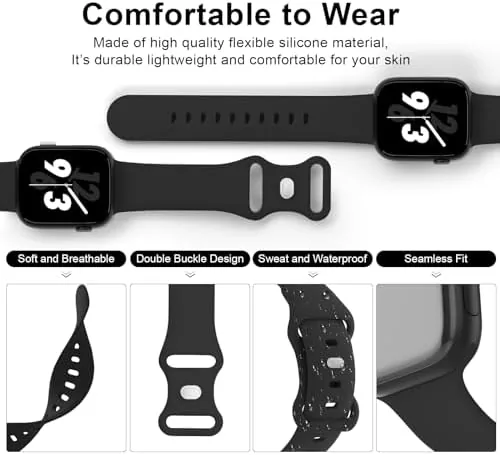 Black sport band fitted onto a 44mm Apple Watch case