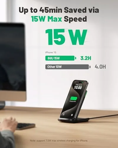 Close look at the INIU Wireless Charger, [2-Pack] 15W Fast Wireless Charging Stand with build quality