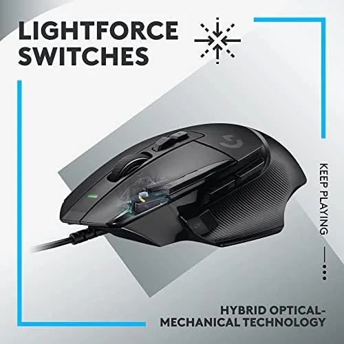 Close-up of the Logitech G502 X side buttons and scroll wheel