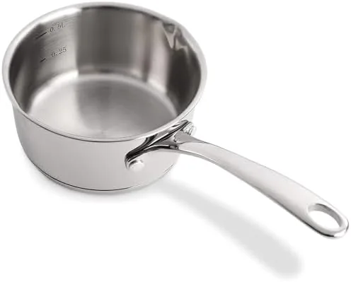 DEAYOU stainless steel butter warmer with dual spouts on a stovetop