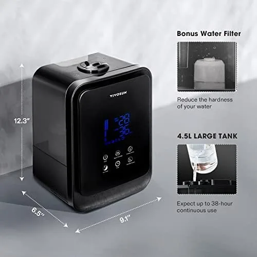 Another view of the VIVOSUN 4.5L 2-in-1 Cool & Warm Mist Ultrasonic Humidifier with