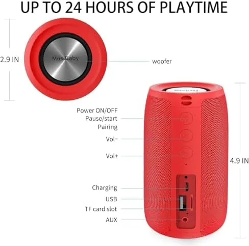The Musibaby M68 Small Rechargeable Speaker, Dual Pairing, Red | Bluetooth in real use