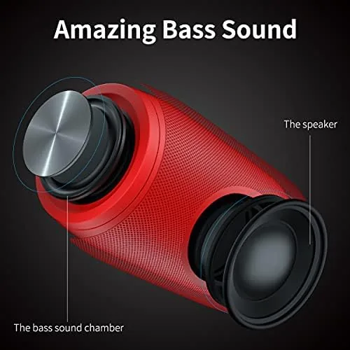 Another view of the Musibaby M68 Small Rechargeable Speaker, Dual Pairing, Red | Bluetooth