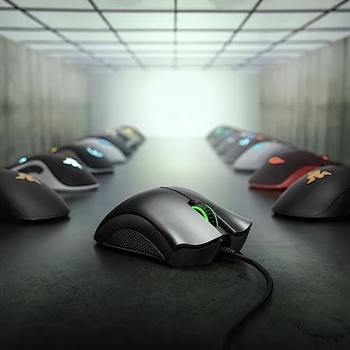 The DeathAdder Essential on a desk next to a keyboard during work