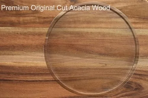 The acacia turntable loaded with condiment bottles in a pantry