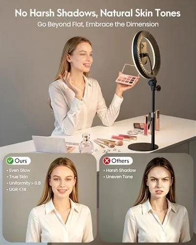Close look at the Desk Ring Light with Stand for Computer, Desk Light for build quality